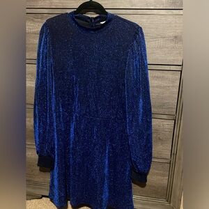 This cute mid-thigh blue and black shimmer Cato dress in size large.